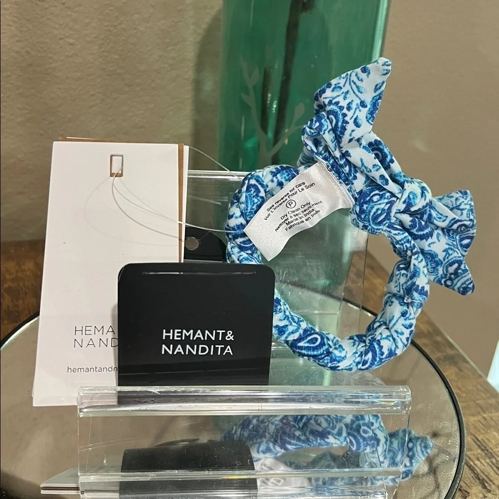 Hemant & Nandita Blue Paisley Hair Bow, new!